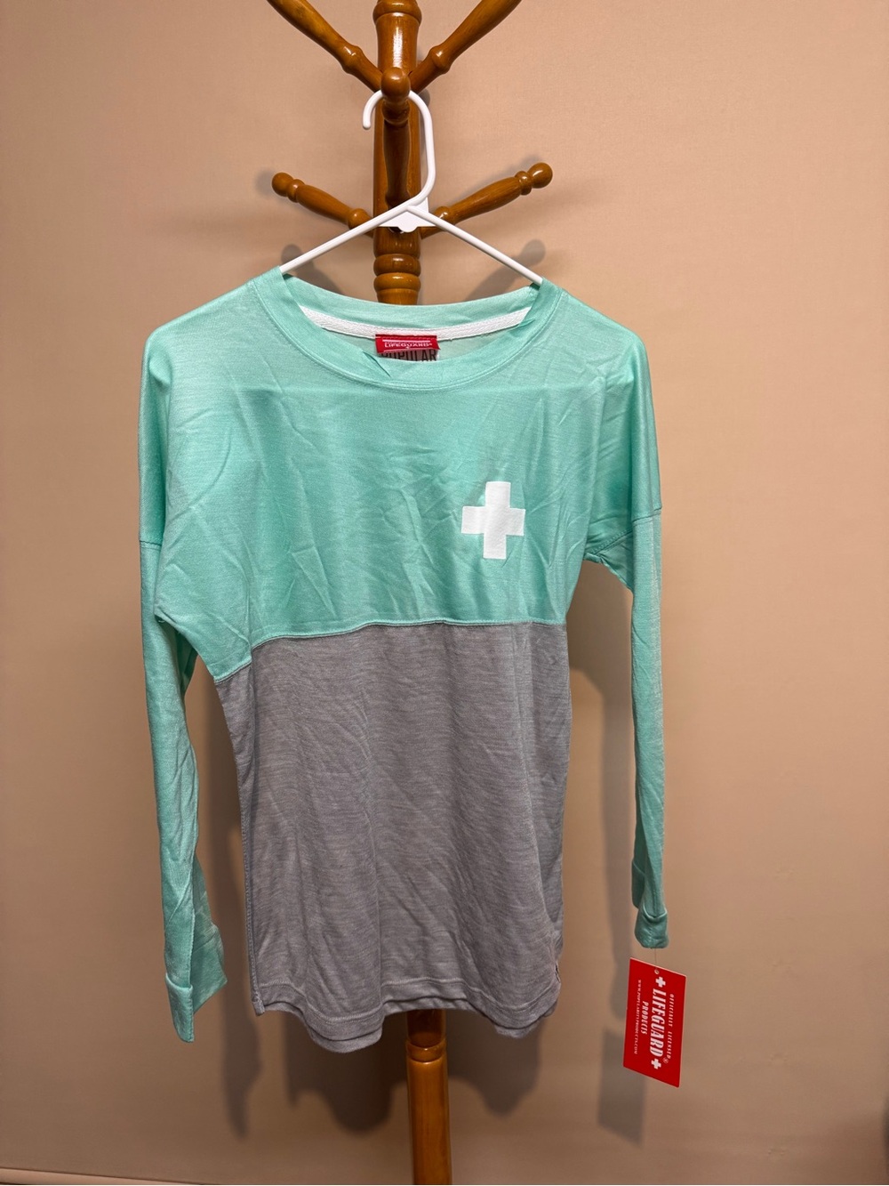 Women’s Mint & Gray Colorblock Long Sleeve Top with Lifeguard Emblem NWT